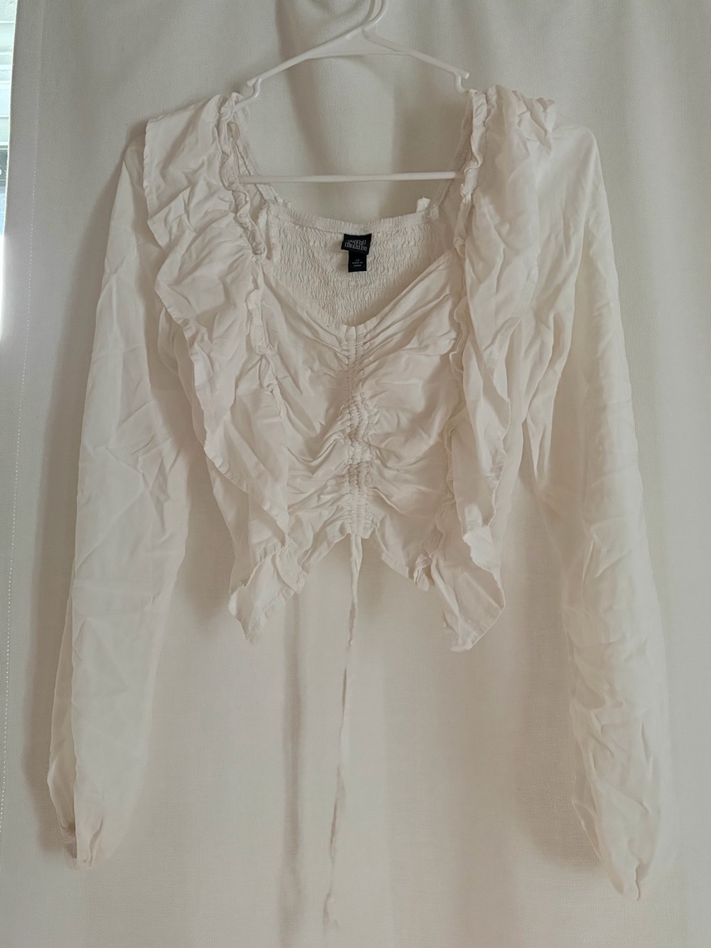 wild fable White Ruffle Front Long-Sleeve Blouse